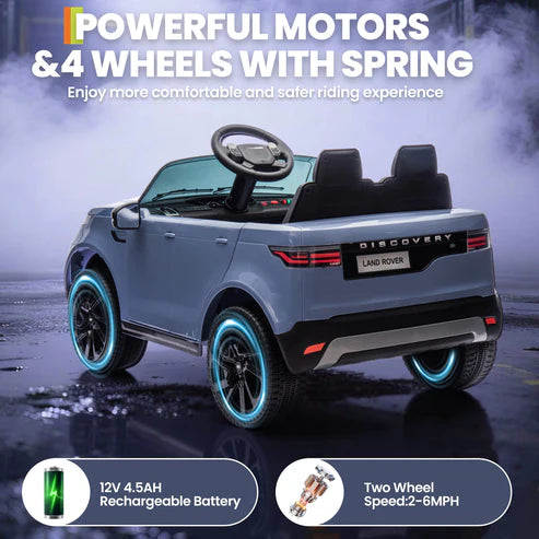 Garvee Ride P Series 12V Kids Ride On Car Land Rover Style Dual Motors 3 Speed Modes 4.5Ah Battery Safety Seatbelt Remote Control Black Outdoor Play - Light Blue