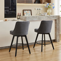 Garvee Counter Height Bar Stools Set of 2, Modern Swivel Bar Stools with Back and Wood Legs, 26" H Seat Height, Linen Fabric Gray for Kitchen Island Home Bar