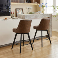 Garvee Counter Height Bar Stools Set of 2, Modern Swivel Bar Stools with Back and Wood Legs, 26" H, Leather Brown for Kitchen Island Home Bar