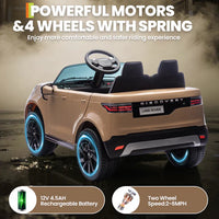 Garvee Ride P Series 12V Kids Ride On Car Land Rover Style Dual Motors 3 Speed Modes 4.5Ah Battery Safety Seatbelt Remote Control Black Outdoor Play - Brown