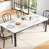 Garvee Large Dining Table for 6-8 People, 79" Wooden Kitchen Table with Sturdy Metal Frame, Dining Room Table, Black Leg & Marble White - Black Leg & Marble White