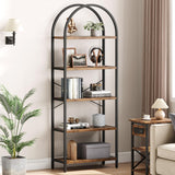 Garvee Arched Bookshelf 5 Tier Bookcase 70.87in Tall Display Racks Modern Standing Bookshelves Metal Book Shelf for Bedroom, Living Room, Home Office - Retro color