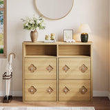 Garvee Slim Shoe Cabinet with 4 Flip Drawers, Narrow Freestanding Organizer for Entrance Hallway, Natural Wood, Flower Pattern & Diamond Handle - Natural Wood Color