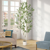 Garvee 7 FT Artificial Eucalyptus Tree with Silver Dollar Leaves, White Pot, Indoor Home Office Decor, Modern Style
