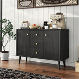 Garvee 47'' Modern Fluted Sideboard Buffet Cabinet with 3 Drawers Slim Kitchen Storage Wood Coffee Bar Station Black for Dining Room Living Room Apartment