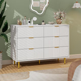 Garvee Fluted Dresser with 6 Drawers for Bedroom, Living Room, Hallway, 54" Wide, White Modern Chest of Drawers with Metal Handle - White