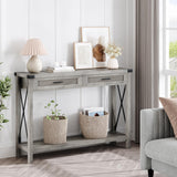 Garvee Farmhouse Entryway Table with 2 Drawers, Rattan Console Table for Entryway, Wooden Sofa Table for Living Room, 43in Grey
