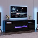 Garvee 70 Inch TV Stand with 36 Inch Electric Fireplace Modern Wood Texture Media Center Black for TVs Up to 90 Inch