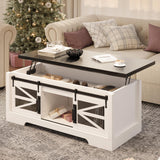 Garvee Lift Top Coffee Table 47.2 in Multifunctional Rustic Farmhouse with Sliding Barn Door Hidden Storage Adjustable Shelf - Black