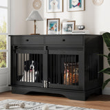 Garvee 47" Large Dog Furniture Crate With Storage Drawers & Removable Divider, Metal Frame, Triple Door Access, Stylish Home Décor, Medium & Small Dogs, Black - Black