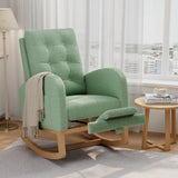 Garvee Nursery Rocking Chair with Adjustable Footrest, Teddy Fleece Upholstery, Sturdy Wooden Legs, High Backrest, Light Green