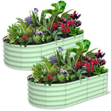 GARVEE 2-Pack Galvanized Raised Garden Bed, 6' × 3' × 1.5', Open-Bottom Oval Metal Planter Box with Rubber Edge, for Vegetables, Herbs & Flowers - Green(Rubber Edge)