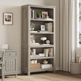 Garvee 71" Farmhouse Bookcase w/Adjustable Shelves & 31.5" Width, 5 Tier Tall Bookshelf with Wooden Legs, Rustic Vintage Book Shelf for Living Room Office Library, Grey - Gray