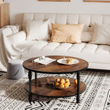 Garvee Round Coffee Table With Storage Shelf Rustic Wood Circle Table 30.31in Natural Finish - Vintage Brown