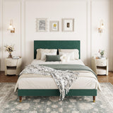 Garvee Queen Size Upholstered Platform Bed Frame With Metal Slats Support, Upholstered Headboard, Green, 11 Inch Under-Bed Storage - Dark Green