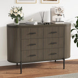 Garvee Fluted 6 Drawer Dresser Walnut Mid Century Modern Wooden Chest of Drawers 47.2in Bedroom Closet - Walnut