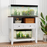 Garvee Aquarium Stand for 20-29 Gallons Dual-Level Support Magnetic Drawers Open Storage Power Strip for Reptile Tanks Black - White