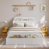 Garvee Twin XL Size Bed Frame With Storage Headboard And Raised-Footboard For Bedroom, White, Low Platform, Sturdy Wooden Slats - White