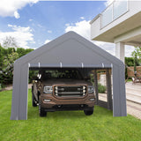 Garvee Carport Heavy Duty Portable Garage 13x20 ft Gray with 5 Mesh Windows & 3 Roll-Up Doors for Car Pickup SUV Boat
