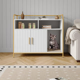 Garvee Cat Litter Box Enclosure with Metal Frame and Dual Storage Shelves, Modern Indoor Cat House Side Table White - White