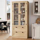 Garvee 72" Tall Kitchen Pantry Cabinet With Glass Doors And Adjustable Shelves For Dining Room Bathroom Living Room Natural Wood - Natural