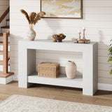 Garvee Entryway Console Table Farmhouse 2-Tier Long Sofa Accent Table Behind Couch Table Open Storage Antique White 47"