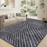 Garvee 8x10 Striped Rug Non Slip Stain Resistant Washable Area Rug for Bedroom Living Room Office Dark Grey - Dark Grey