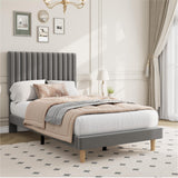 Garvee Twin Size Velvet Upholstered Bed Frame Adjustable Height Headboard Grey Modern Platform Bed No Box Spring Needed Easy Assembly - Grey