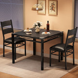 Garvee Wood Dining Table Set for 2 with Upholstered Chairs, Corner Protector, Retro Black, Compact Kitchen Apartment