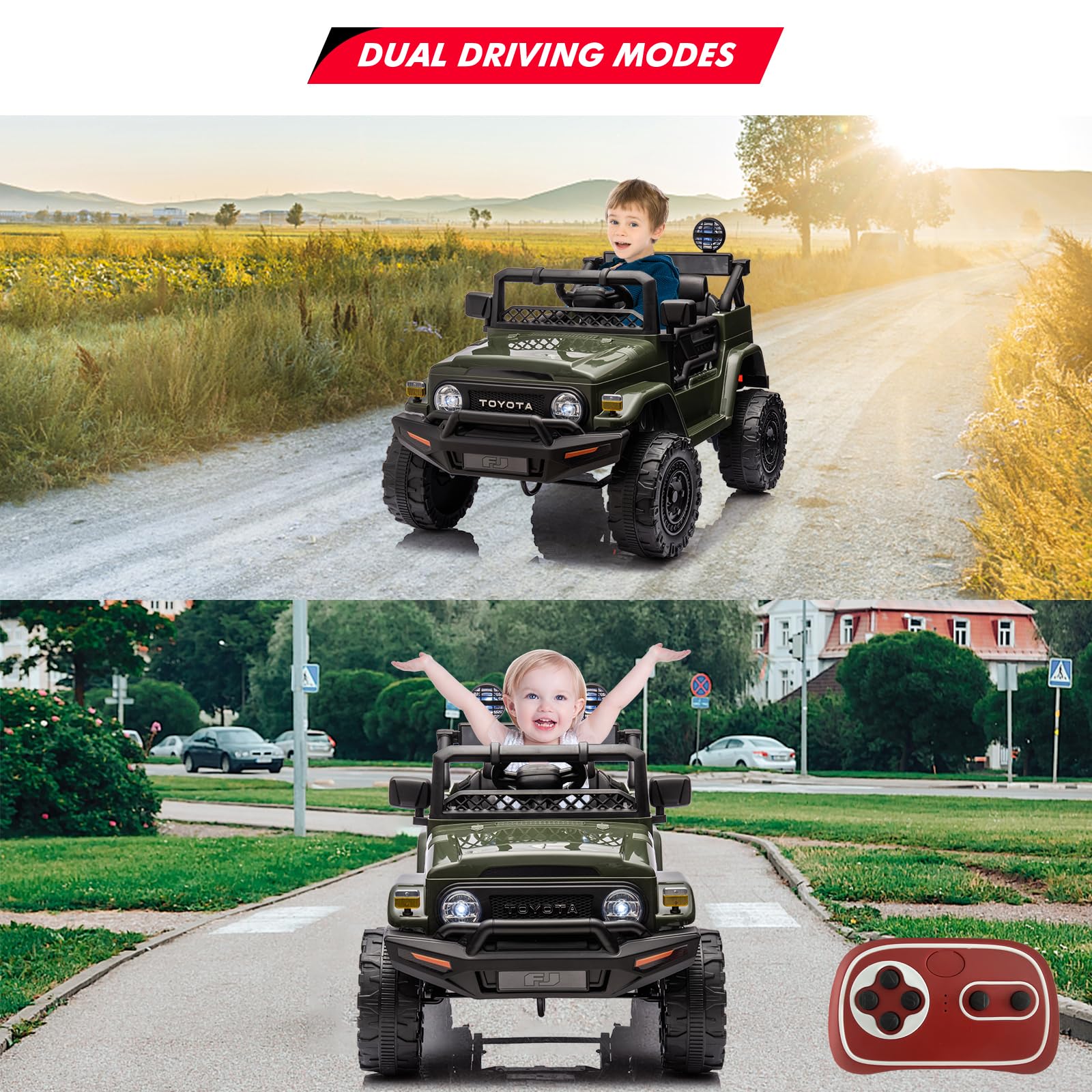 Garvee Ride - P Series: 12V Ride on Car for Kids, Licensed Toyota Ride on Truck, Battery Powered Electric Kids Car with Remote Control, Music, LED Lights, Suspension System, Double Doors, Safety Belt,Ride On Toy - Green