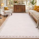 Garvee 8x10 Neutral Area Rugs Machine Washable Non Slip Modern Bordered Stain Resistant Low Pile Carpet Ivory for Living Room Dining Bedroom Office - Ivory
