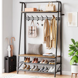 Garvee 4-in-1 Hall Tree Coat Rack Shoe Bench, Wood Look Accent, Steel Frame, Storage Shelf, Hanging Bar, Industrial, Rustic Brown & Black - Rustic Brown & Black