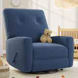 Garvee Nursery Recliner Chair 360° Swivel Rocking Glider Adjustable Backrest Footrest Blue Compact Cozy - Blue - Corduroy