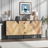 Garvee 55.1 in 3 Drawer Storage Cabinet with Adjustable Shelf & Doors, Modern Sideboard Buffet Cabinet for Dining Room, Entryway, Black Walnut Grain - Black+Walnut Grain