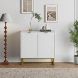 Garvee Sideboard Buffet Cabinet with Storage, 31.5 in Modern Wood Accent Cabinet with Herringbone Doors & Shelf, Gold Handles, Dining Room Living Room Entryway - White