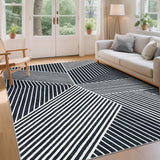 Garvee Washable Black and White 10x13 Area Rugs for Living Room, Bedroom, Dining Room, Office - Soft, Non Slip, Minimalistic Indoor Carpet - Black