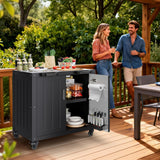 Garvee Outdoor Grill Cart Stainless Steel BBQ Table With Storage Cabinet For Lawn & Garden, Movable, Silver