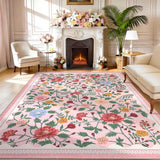 Garvee Floral 5x7 Pink Rug Non-Slip Machine Washable Area Rug for Living Room Girls Bedroom Dining Room - Pink