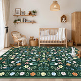 Garvee Washable Floral 4x6 Area Rug, Boho Non Slip Soft Vintage Plant Carpet for Living Room Bedroom Nursery, Green