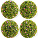 Garvee XXL Buchsbaumkugel 4er-Set Artificial Plants with Pink Roses, UV-Resistant, Weatherproof PE Material for Garden and Balcony Decor, Ø42 cm, Green and Pink