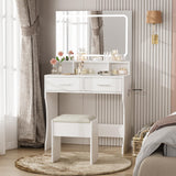 Garvee Vanity Desk with LED Lights Mirror and Power Outlet Makeup Table Set for Women Girls Bedroom White - White