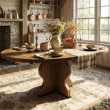 Garvee 47"-63" Extendable Round Oval Dining Table With Wider Legs And Sturdy Metal Frame For Kitchen And Apartment, Walnut - Walnut
