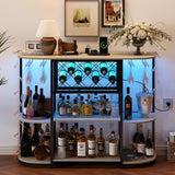 Garvee Wine Bar Cabinet with Power Outlet and LED Lights, 4-Tier Storage, White, Mini Bar for Home - White