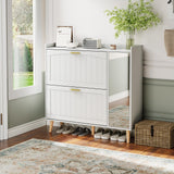 Garvee Shoe Cabinet with Mirror, 2 Flip Drawers & Side Cabinet, Adjustable Shelves, Modern Home Storage Organizer, White
