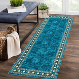 Garvee Bordered Blue-Green 2x6 Runner Modern Bordered Hallway Rug, Washable Area Rug Stain Resistant Non-Slip Carpet Minimalist Border Floor Cover Entryway Rug for Laundry Kitchen - Blue-Green