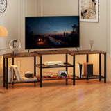 Garvee 67 Inch Large TV Stand With LED Lights For 55/65/75 Inch TV, Corner Entertainment Center, Vintage Brown