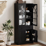 Garvee Farmhouse Pantry Cabinet 71.9" Tall Freestanding Kitchen Cabinet with Tempered Glass Doors Black for Kitchen Dining Room Living Room - Black
