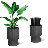Garvee 14.2" Planters Set of 2, Outdoor & Indoor Black Planter Pots with Water Level Monitor, Patio, Porch, Living Room, Marble Black
