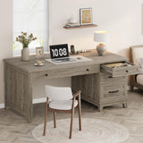 Garvee Farmhouse Executive Desk with Drawers Charging Station Home Office 53.54in Rustic Gray