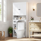 Garvee Over The Toilet Cabinet Double Door Bathroom Storage Organizer Freestanding Space Saver For Bathroom Restroom Laundry - White